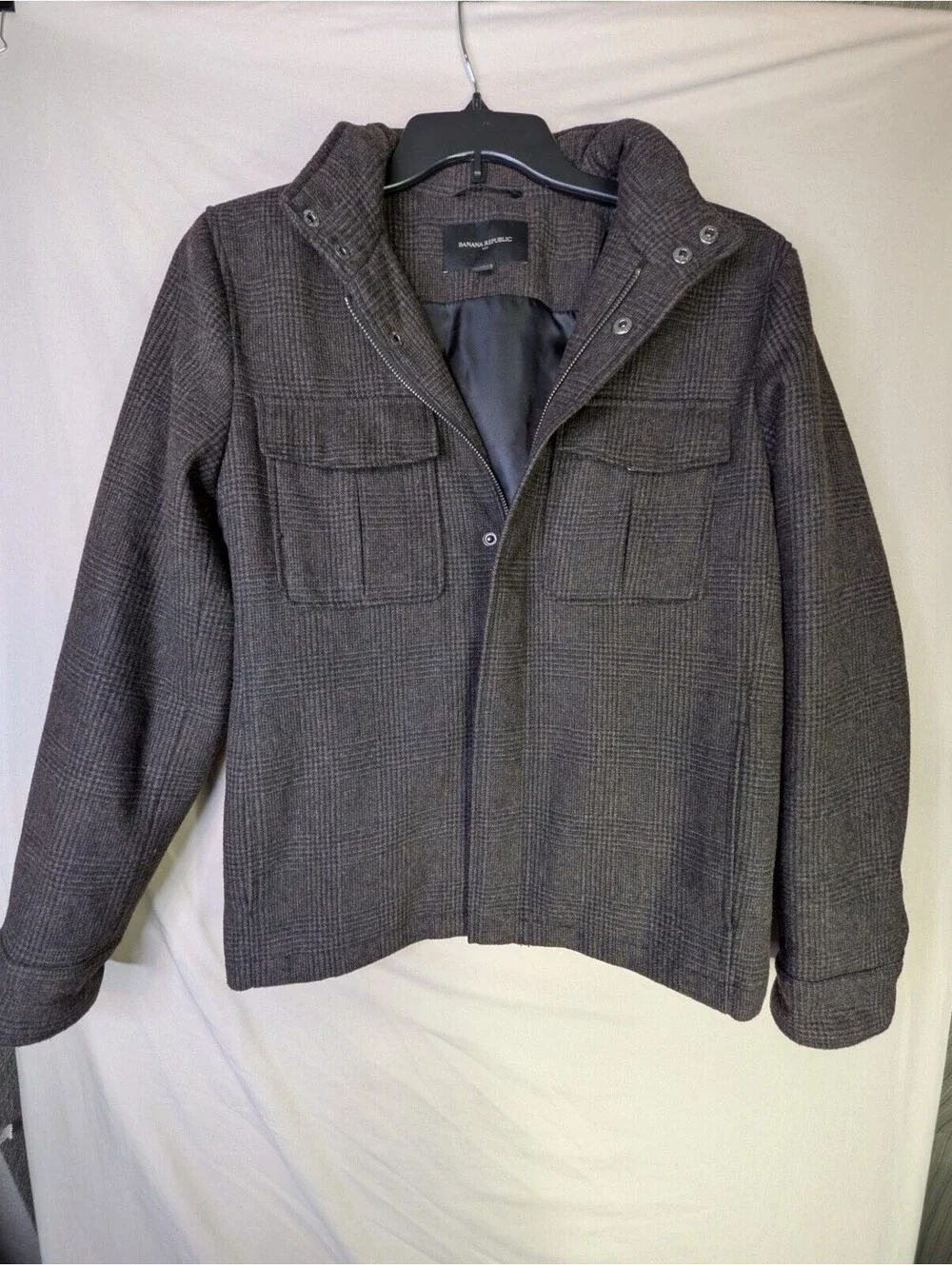 Banana Republic Men's Brown Plaid Wool Blend Two-Pocket Field Jacket size S